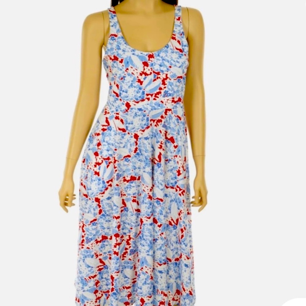 Chaps midi dress light blue, white and red